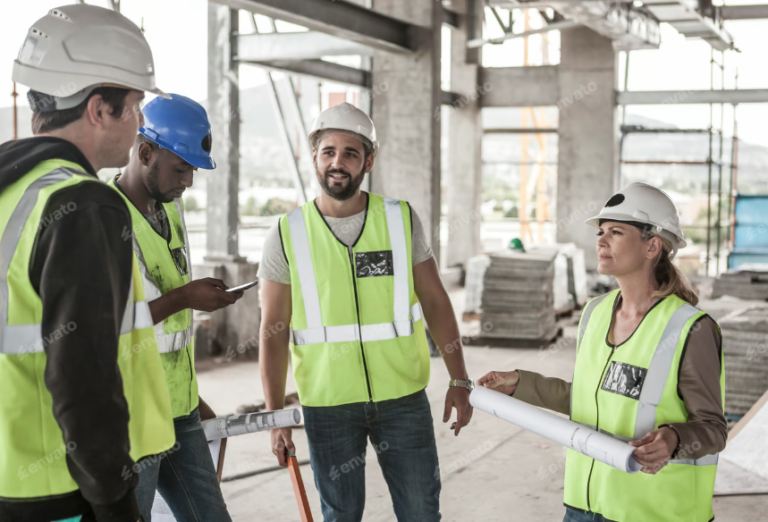 Construction supervisors sitting around talking